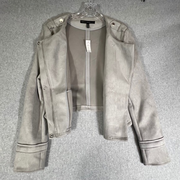 White House Black Market Ultra Suede Cropped Faux Moto Jacket Mercury Gray  M - Picture 5 of 13